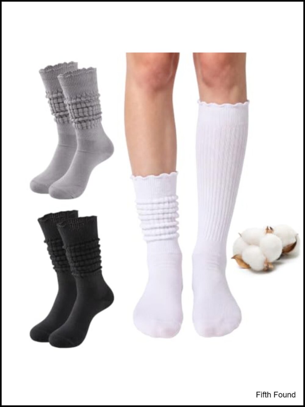 Ruffle Slouch Socks Cotton Blend Crew Knit Scrunch Cozy Knee High Boots Sneakers